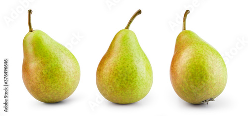 Pear isolated. Green pear on white background. Pear with clipping path. Set of pears.