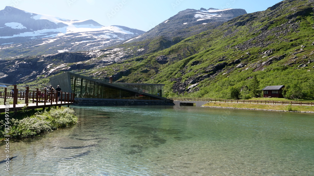 The restaurant by the river on the mountain of Trollstigen in Norway. The restaurant by the river on the mountain of Trollstigen in Norway.