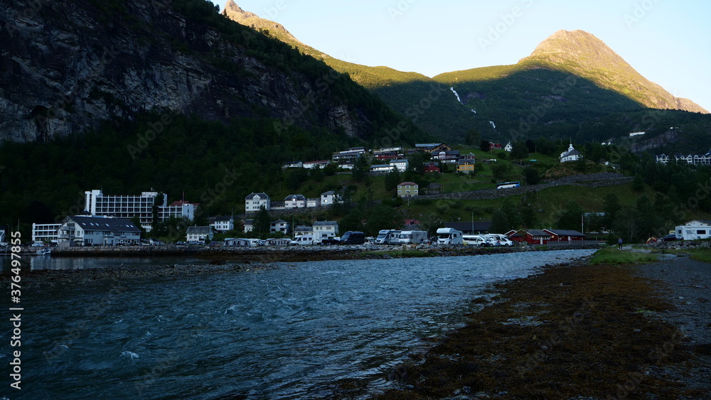 Settlement on the Geirangerfjord in the mountainside in Norway
