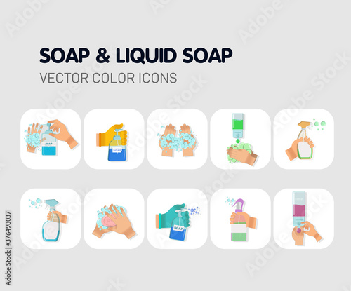 Hygiene hand spray, disinfect, mask, corona virus protection, antiseptic, sanitizer bottles. Washing your hands properly all the times, flat style COVID-19 illustration. Hand sanitizers.