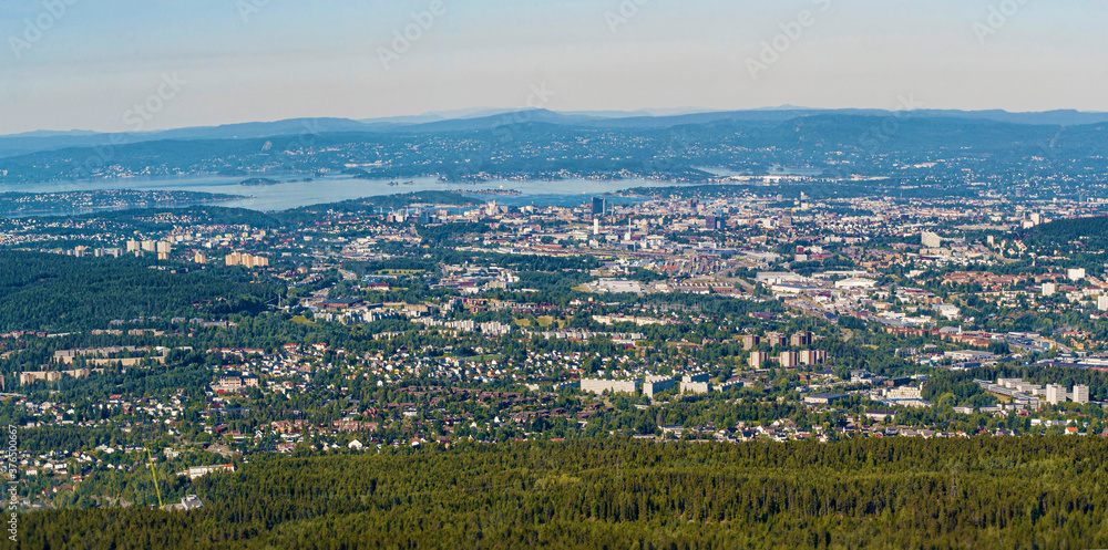 Wide aerial view over Oslo, the capital of Norway