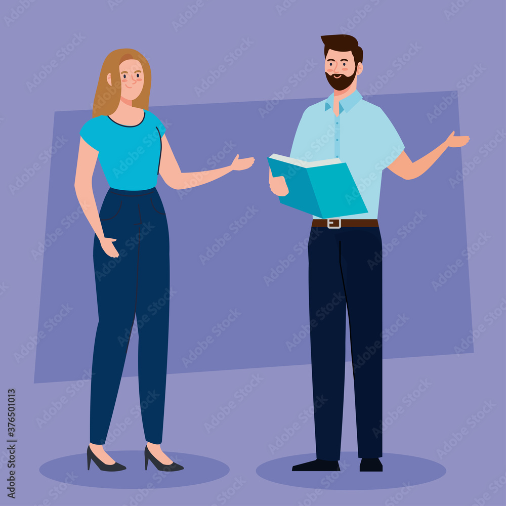 Fototapeta premium couple teachers talking, concept education vector illustration design