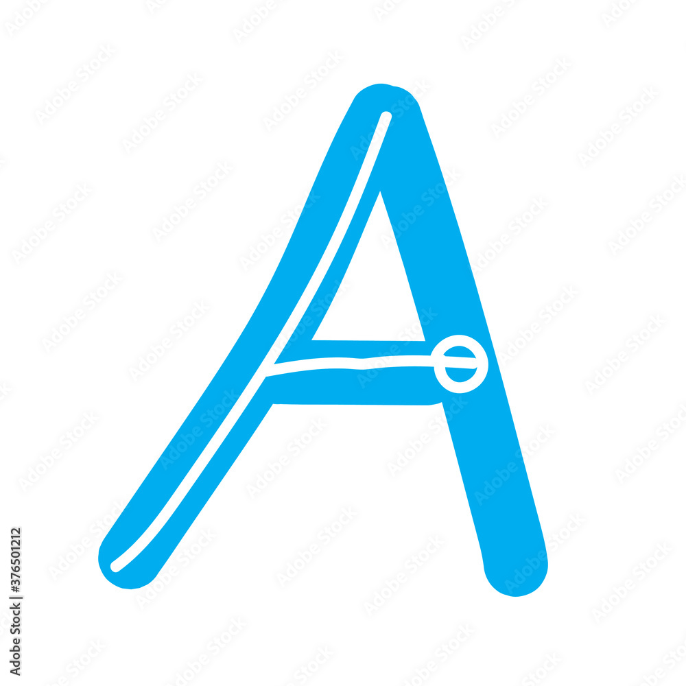 Letter A isolated on white background as logo, icon, emblem, blue vector stock illustration with drawn single letter for business Letter A isolated on white background as logo, icon, emblem, blue vector stock illustration with drawn single letter for business