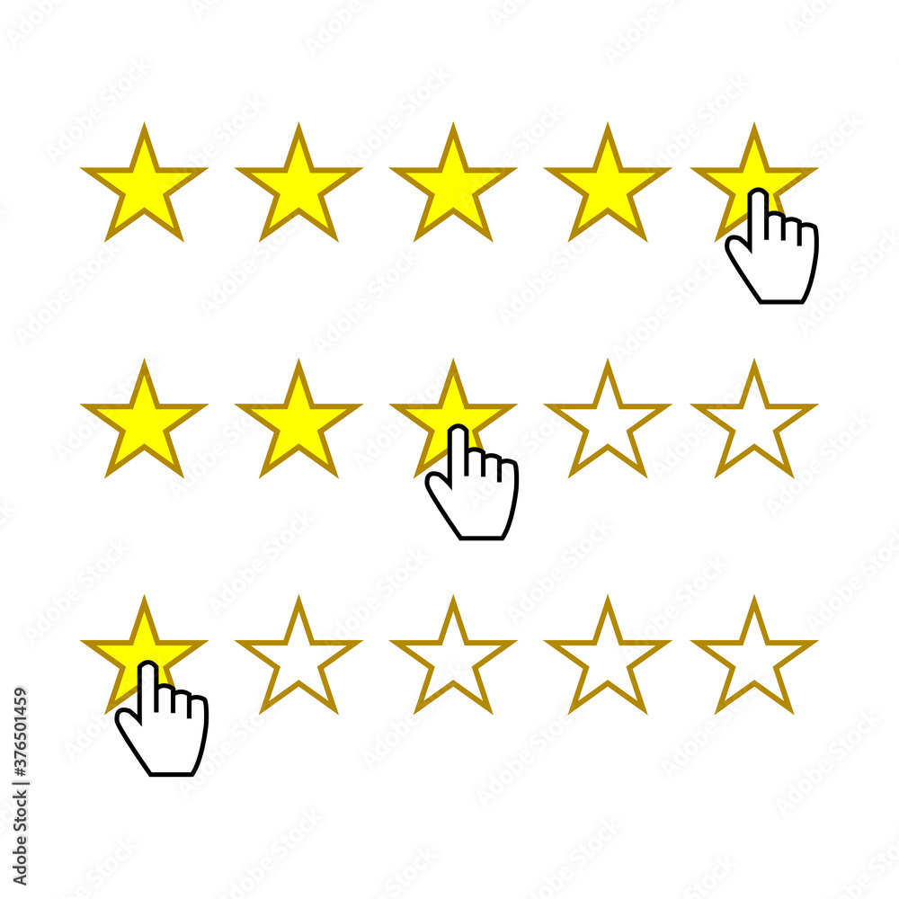 A person rates a five-star system with a computer mouse. Ranking vector illustration A person rates a five-star system with a computer mouse. Ranking vector illustration