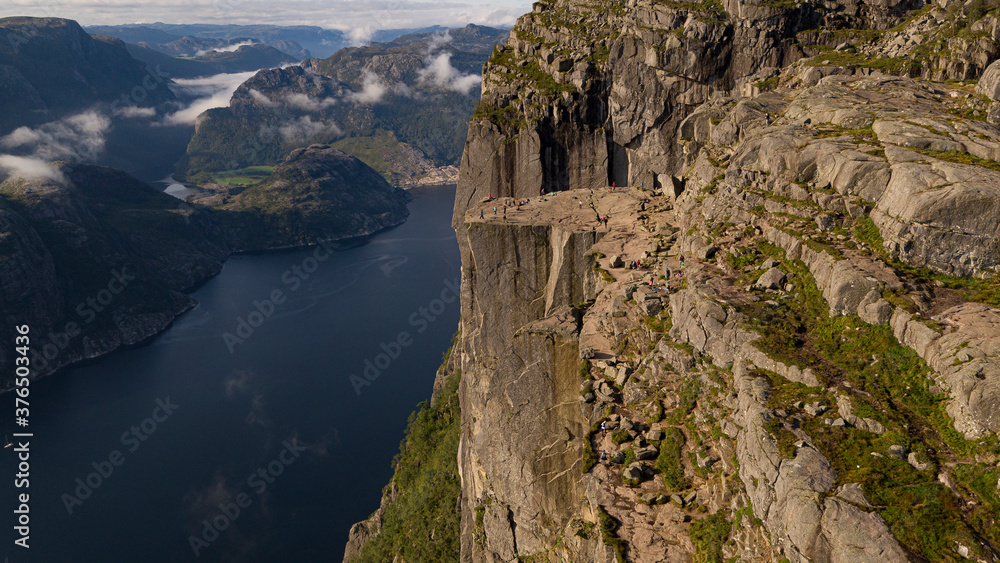 Incredible view of the pulpit rock, Preikestolen, in Norway Incredible view of the pulpit rock, Preikestolen, in Norway