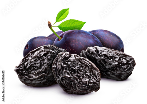 Prunes isolated on white background with clipping path photo