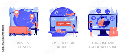 Smart logistics technologies abstract concept vector illustration set. Business logistics, freight quote request, handling and order processing, commercial delivery, documentation abstract metaphor.
