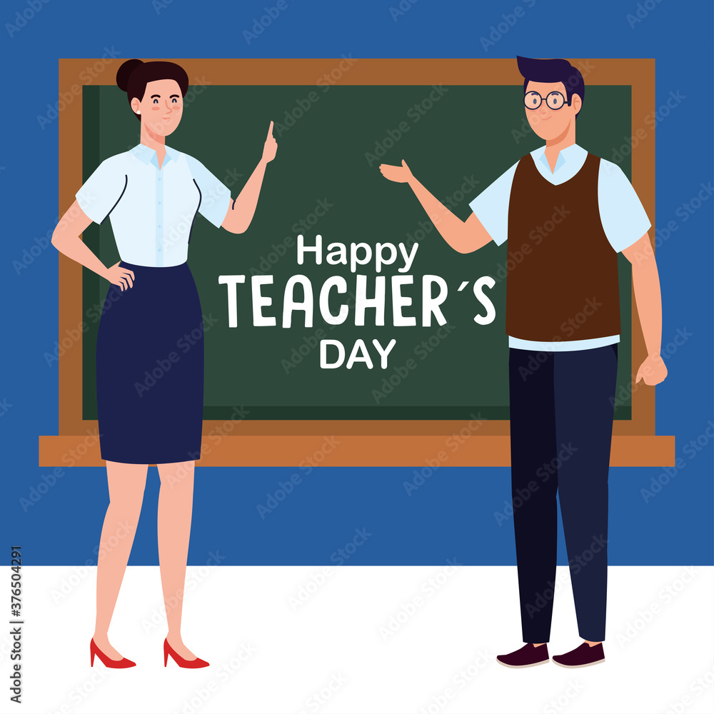 happy teachers day, and couple teachers and chalkboard vector illustration design happy teachers day, and couple teachers and chalkboard vector illustration design