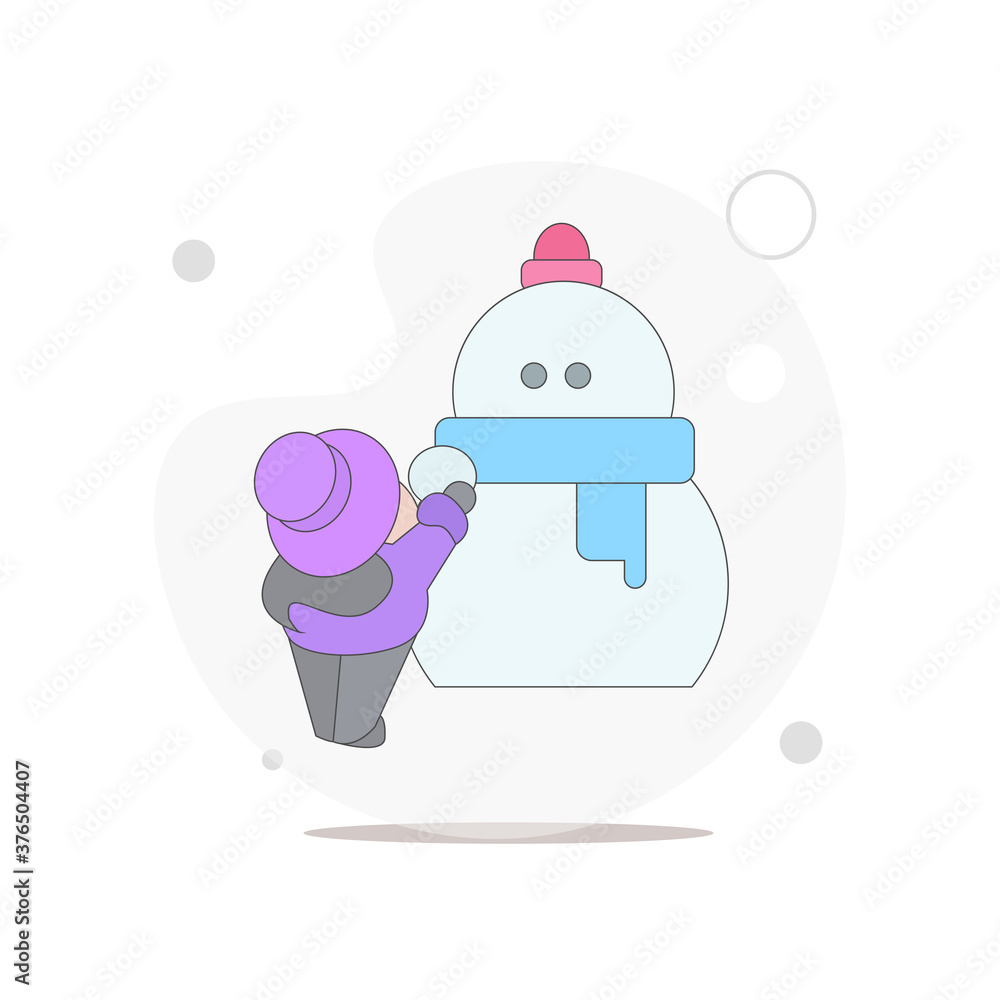 child make a snowman vector flat illustration on white child make a snowman vector flat illustration on white