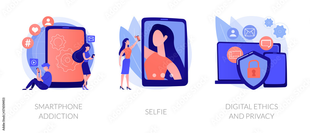 Digital Behaviour Abstract Concept Vector Illustration Set Smartphone 