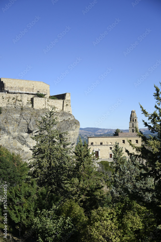 Panoramic view of Laurenzana, a village in the mountains of the Basilicata region, Italy.