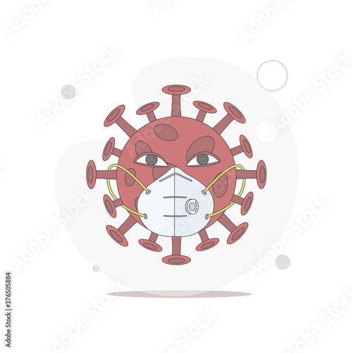 Coronavirus character in medical mask vector flat illustration on white