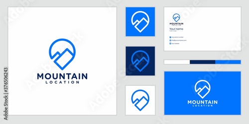 mountain location logo. mountain and pin with line art style vector.