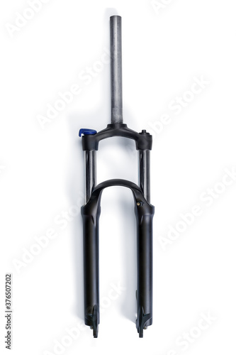 Black bicycle suspension fork isolated with clipping path photo