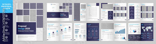 16 page Multipurpose Brochure template, simple style and modern layout, Elements of infographics for Business Proposal, presentations, Annual report, Company Profile, Corporate report, advertising