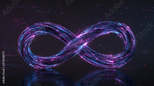 Infinity sign of light trails 3D rendering illustration