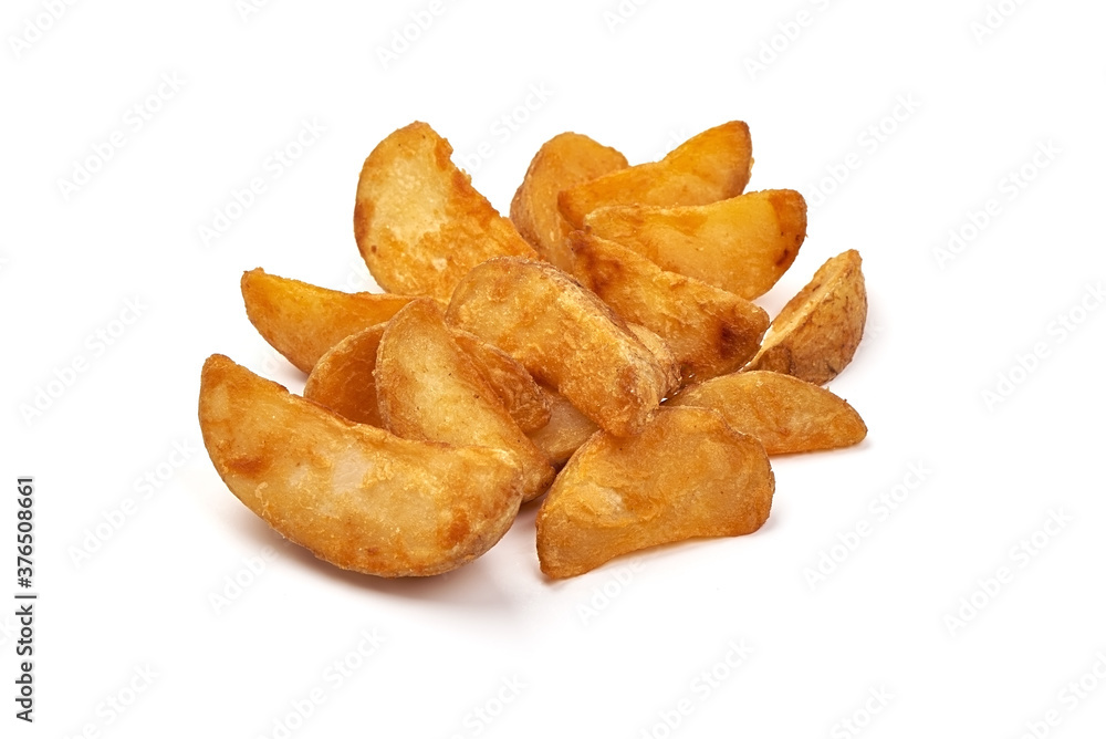 Fried Potato wedges, Fast food, isolated on a white background Fried Potato wedges, Fast food, isolated on a white background
