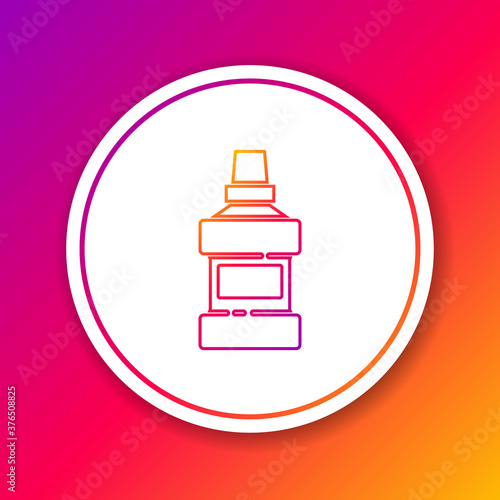 Color line Mouthwash plastic bottle and glass icon isolated on color background. Liquid for rinsing mouth. Oralcare equipment. Circle white button. Vector.