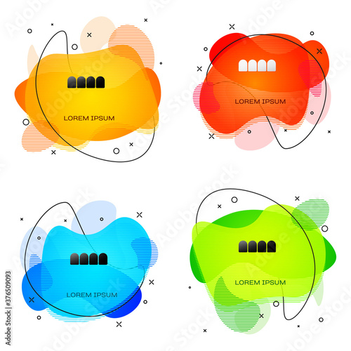 Black Dentures model icon isolated on white background. Teeth of the upper jaw. Dental concept. Abstract banner with liquid shapes. Vector.