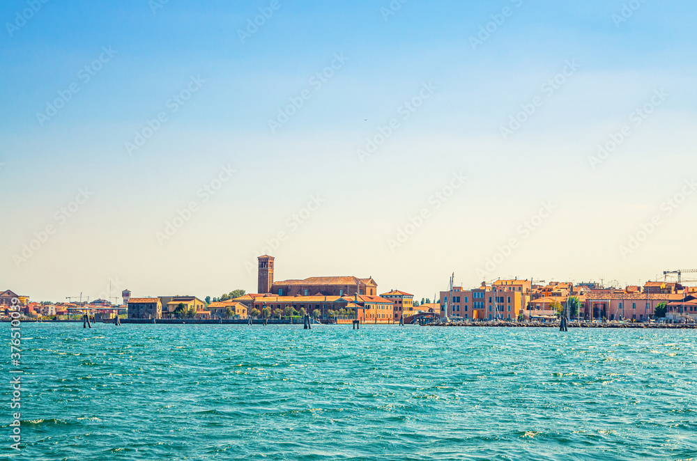 Panoramic view from sea lagoon of Chioggia town cityscape Panoramic view from sea lagoon of Chioggia town cityscape