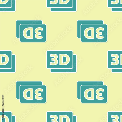 Green 3D word icon isolated seamless pattern on yellow background. Vector.