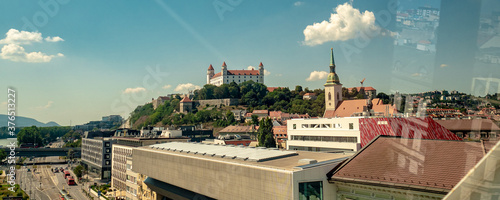 Photography view of bratislava castle, Slovakia capital city from new city carousel