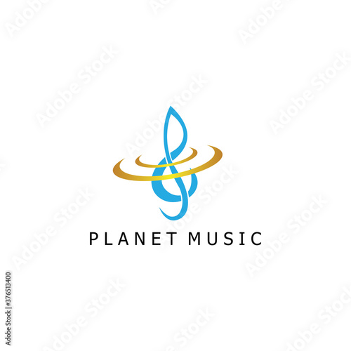 Music logo illustration of planet lines, scales, vector design