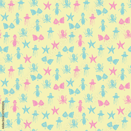Vector yellow aquatic seamless pattern background
