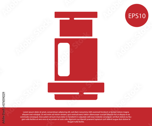 Red Aeropress coffee method icon isolated on white background. Device for brewing coffee. Vector.
