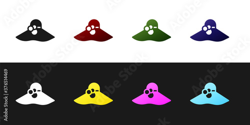Set Elegant women hat icon isolated on black and white background. Vector.