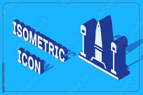 Isometric Place De La Concorde in Paris, France icon isolated on blue background. Vector.