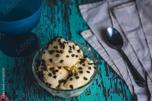 delicious vanilla ice cream with chocolate chips