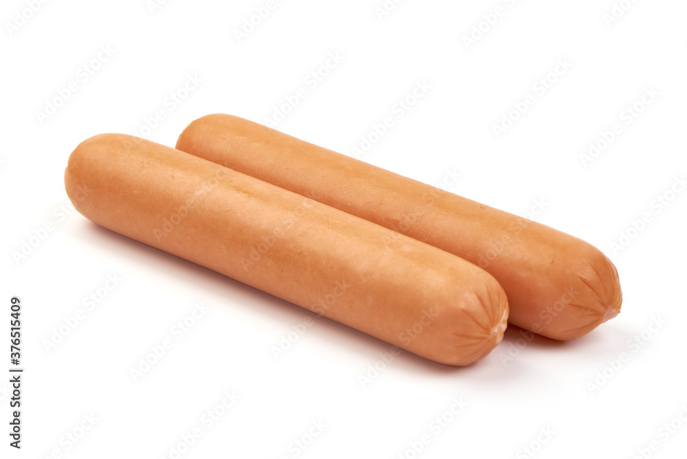 Boiled sausages, isolated on white background Boiled sausages, isolated on white background