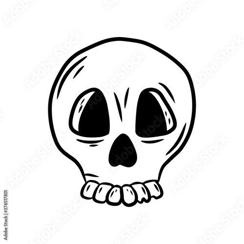 Human skull. Hand drawn vector illustration in doodle style, isolated on a white background.