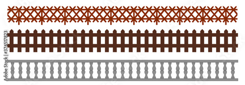 Balustrade wooden. seamless vintage railing made of wood and stone or gypsum. Flat vercor Balustrades sign. Marble Balustrade shandrail for balcony, porch or garden in classic roman style. 