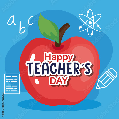 happy teachers day, with apple and education icons vector illustration design