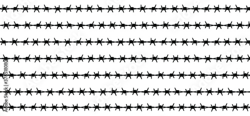 Cartoon speed bubble or speech bubble and rusty barbed wire. Wired or wires sign. For freedom or repression. World refugee day, remembrance of slave trade and its abolition. Barbed icon Fence idea.