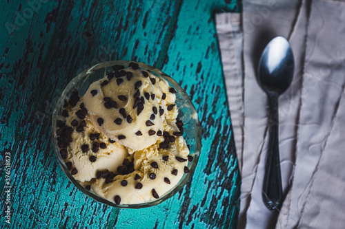 delicious vanilla ice cream with chocolate chips