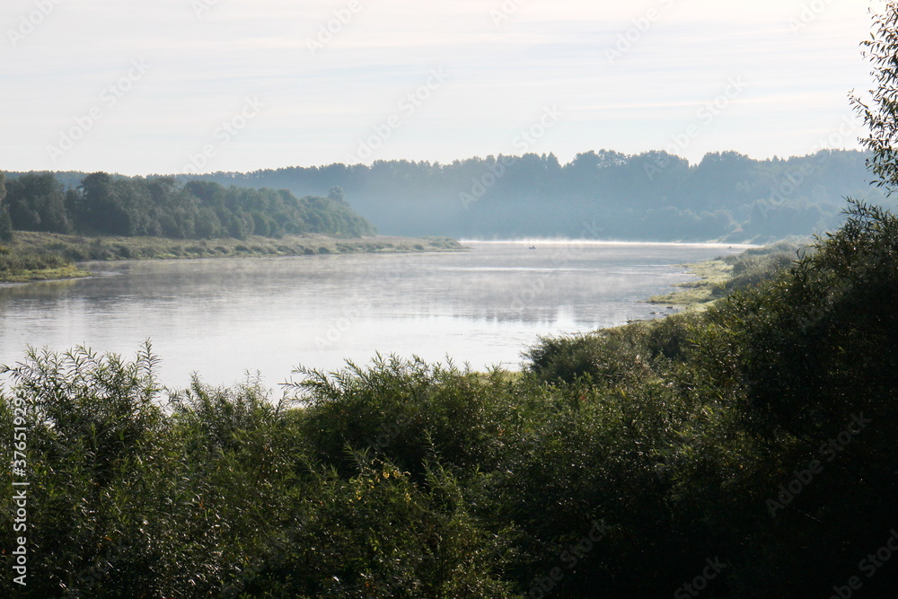View of the misty river from the morning in summer View of the misty river from the morning in summer