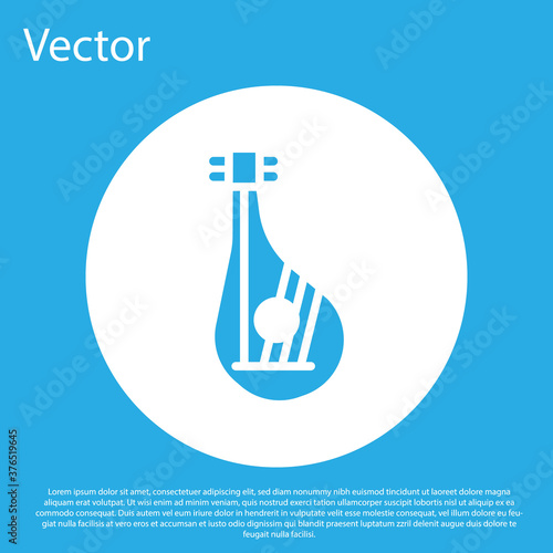 Blue Ukrainian traditional musical instrument bandura icon isolated on blue background. White circle button. Vector.