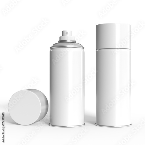 Aerosol blank templates. Mockup set. White hairspray. Spray paint