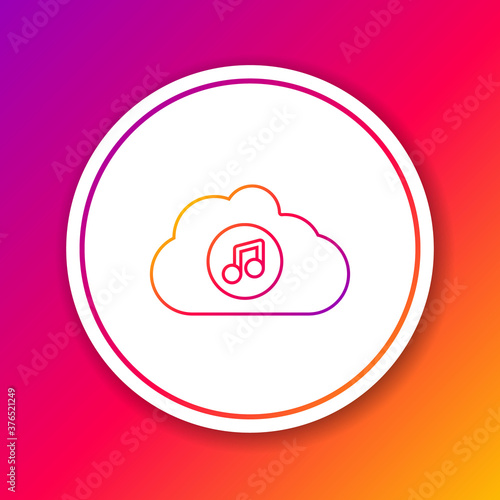 Color line Music streaming service icon isolated on color background. Sound cloud computing, online media streaming, song, audio wave. Circle white button. Vector.