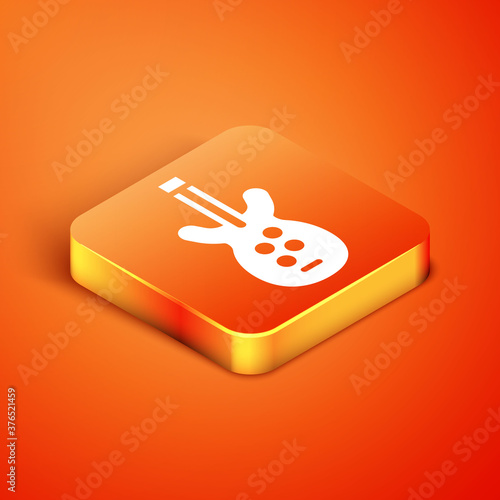 Isometric Electric bass guitar icon isolated on orange background. Vector.