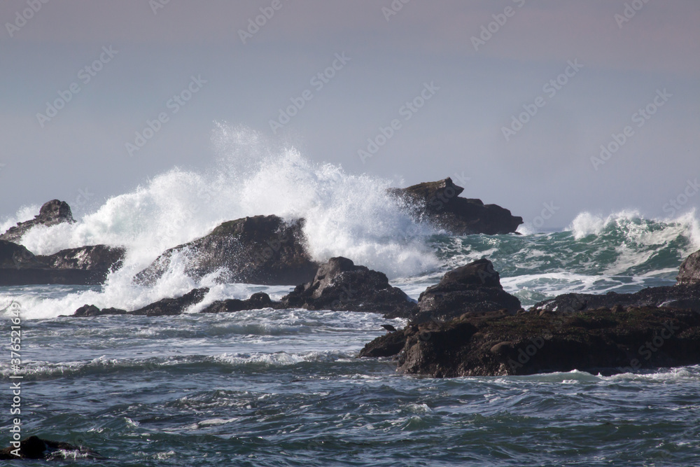 Fototapeta premium Ocean Splashing onto Rocks at the Shore