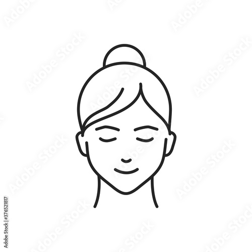 Human feeling adoration line black icon. Face of a young girl depicting emotion sketch element. Cute character on white background