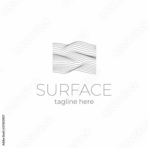 Lined field abstract logo template. 
Abstract stripes line wavy field pattern. Topography logo. Relief logo. Mesh surface. Geology layers. Topographic line map.