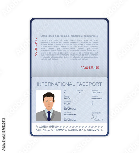 3d card International passport in flat style on white background. on blue backdrop. Blank template. Cover page. International passport, great design for any purposes.