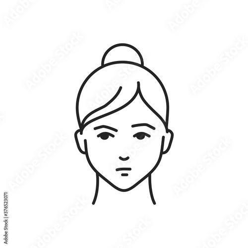 Human feeling despair line black icon. Face of a young girl depicting emotion sketch element. Cute character on white background.