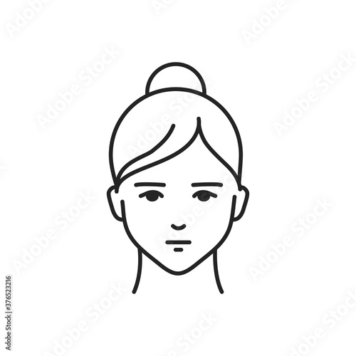Human feeling frustration line black icon. Face of a young girl depicting emotion sketch element. Cute character on white background