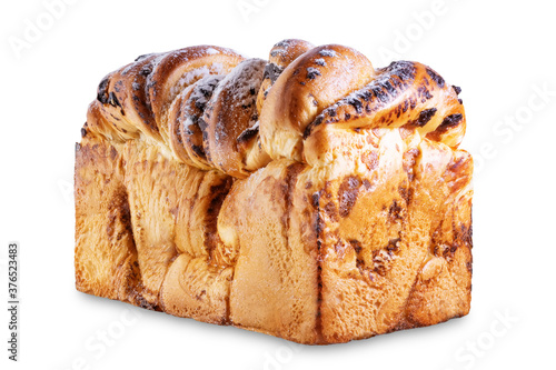 Pull Apart Bread with chocolate drops and powdered sugar on a white isolated background photo